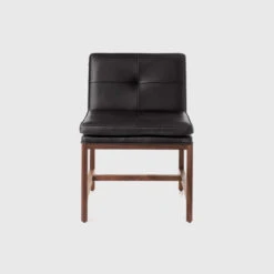 Wood Frame Armless Chair Petit | Black Leather | Walnut
