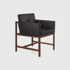 Wood Frame Armchair | Black Leather | Walnut