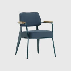 Vitra Fauteuil Direction Armchair | Bleu Dynastie | Natural Oak | Blue-Grey Twill