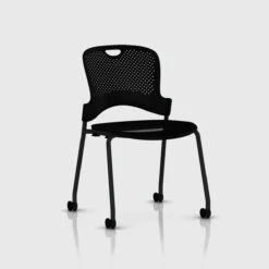 Caper Stacking Chair | Casters | No Arms | Black | Black Flexnet™