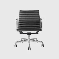 Eames Aluminium Group Management Chair | Polished Aluminum | Black Leather | Carpet Only | Manual