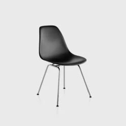 Eames® Moulded Plastic Side Chair, 4-Leg | Black | Chrome