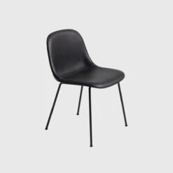 Muuto Fiber Side Chair, Tube Base, Upholstered | Black Leather