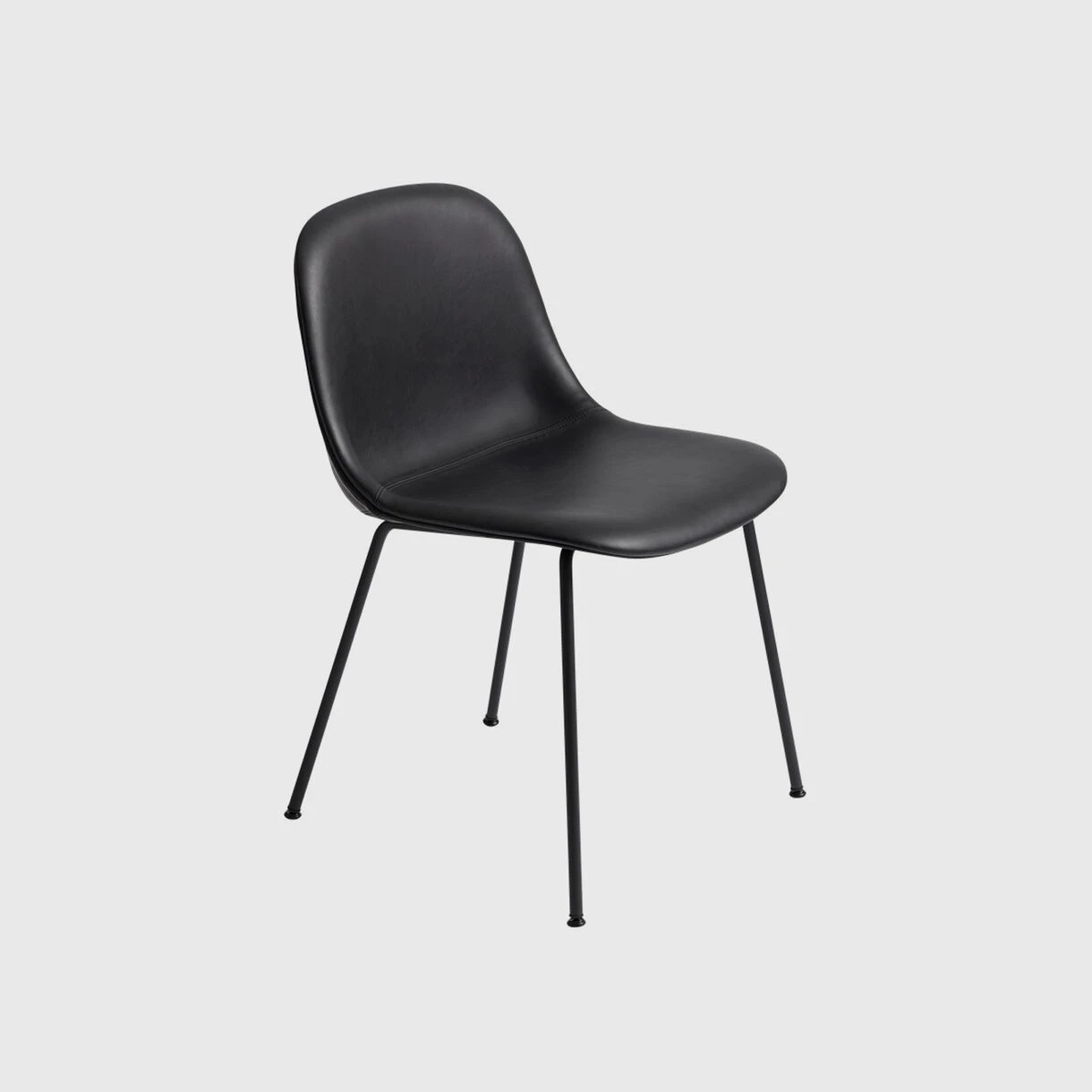 Muuto Fiber Side Chair, Tube Base, Upholstered | Black Leather