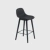 Muuto Fiber Stool With Backrest, Wood Base | Counter | Black