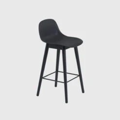 Muuto Fiber Stool With Backrest, Wood Base | Counter | Black